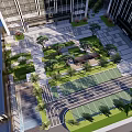 Modern Office Landscape With Green Spaces Tree-Lined Walkways And Modern Buildings