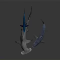 Three Sharks in Different Swimming Poses with Realistic Features and Design 3d model