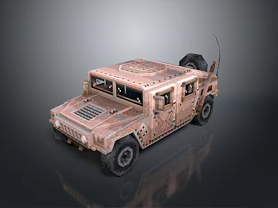 Rugged Copper Colored Armored Off Road Vehicle With Antenna And Large Tires 3d model