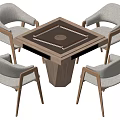 Modern Square Dining Table With Four Wooden Frame Chairs And Fabric Seats