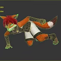 Red Fox Game Character In Black White Outfit With Blue Luminous Accents Crouching Pose