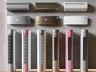 Various Wall Mounted and Floor Standing Air Conditioners With Modern Design in Multiple Colors 3d model