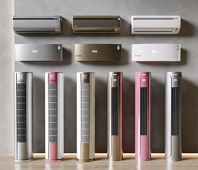 Various Wall Mounted and Floor Standing Air Conditioners With Modern Design in Multiple Colors 3d model