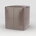 Brown Leather Square Ottoman With Textured Surface And Stitched Design 3d model