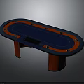 Oval Shaped Poker Table With Blue Felt Surface Red Trim And Red Legs