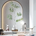 Modern Decorative Ornament Set With Monkey Rabbit Figurines Green Plant Glass Vase And Table Lamp