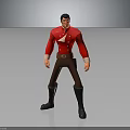 Standing Cartoon Male Character 3D Model In Red Coat Brown Pants And Black Boots