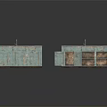 Distressed Blue Green Kitchen Cabinets With Countertop Sink Drawers Open Doors And Shelves