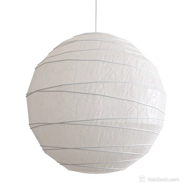 White Round Pendant Light with Crushed Surface and Horizontal Decorative Lines Design 3d model