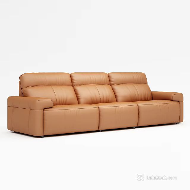 Multi Seater Brown Leather Modern Sofa With Sleek Design And Comfortable Armrests 3d model