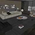 Modern Living Room Sofa Coffee Table Set With Beige Sofa Gray Armchair And Striped Rug