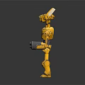 Yellow 3D Robot Character Model With Green Eyes Antenna Ears Metallic Texture And Standing Pose