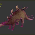 3D Stegosaurus With Brown Yellow Body Back Plates Tail Spikes Standing On Gray Background