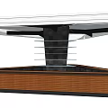 Modern Bar Counter With Wooden Cabinetry Black Countertop And White Curved Overhead Structure