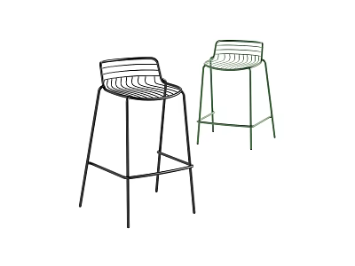 Modern Metal Wire Frame Bar Stools With Black And Green Color Designs 3d model