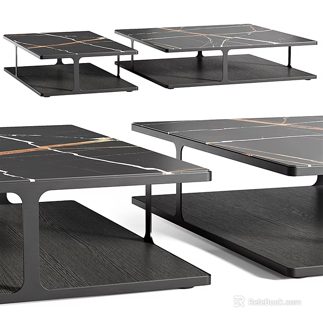 Modern Coffee Table With Black Metal Frame And Marble Tabletop For Living Room Interior 3d model 