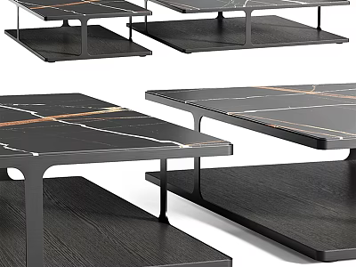 Modern Coffee Table With Black Metal Frame And Marble Tabletop For Living Room Interior 3d model