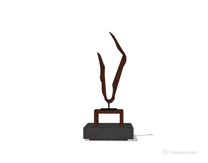 Modern Decorative Ornament Set With Metallic Curved Elements And Black Square Base 3d model 