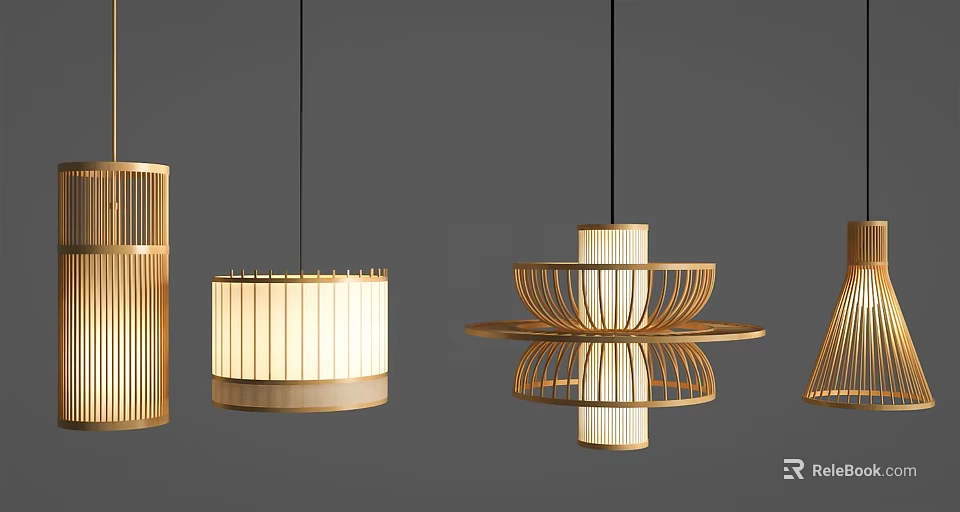 Modern Pendant Lights With Wooden Frames And Layered Soft Illumination 3d model