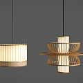 Modern Pendant Lights With Wooden Frames And Layered Soft Illumination 3d model