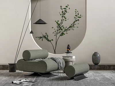 Modern Single Sofa With Side Table Green Plant And Hanging Lamp Decor 3d model