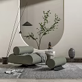 Modern Single Sofa With Side Table Green Plant And Hanging Lamp Decor 3d model