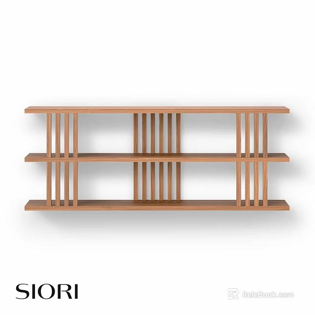 Minimalist Wooden Wall Shelf With Three Open Tiers And Sleek Structure 3d model 