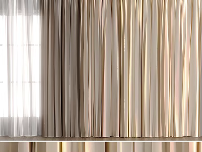 Luxurious Layered Curtains In Beige Brown And Gold Tones For Window Decoration 3d model