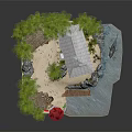 Two Story Blue White Beach House Featuring Palm Trees Sandy Beach Waterfront And Red Umbrella