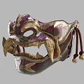 Decorative Purple And Gold Mask With Sharp Fangs Tassels And Small Bells