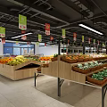 Spacious Modern Supermarket Interior With Fresh Fruit Vegetable Displays Promotional Hanging Signs And Bright Lighting