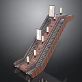 Modern Escalator Design With Wooden Steps Illuminated Lights And Display Panels