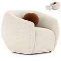Modern Beige Upholstered Single Sofa With Brown Pompom Cushion And Rounded Design 3d model