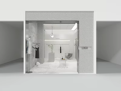 Modern Minimalist Clothing Store Interior With Hanging Garments Display Racks Green Plant And Pendant Light 3d model