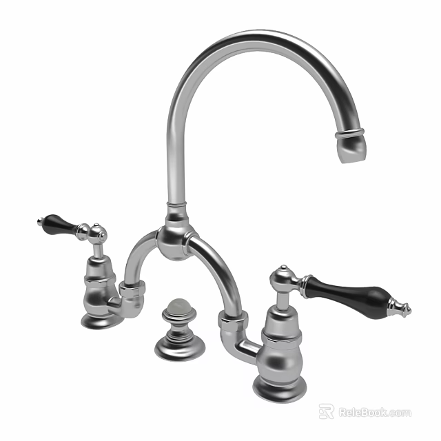 Classic Chrome Kitchen Faucet With Dual Black Handles Curved Spout And Stable Base 3d model 