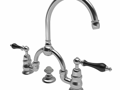 Classic Chrome Kitchen Faucet With Dual Black Handles Curved Spout And Stable Base 3d model