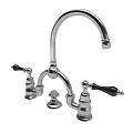 Classic Chrome Kitchen Faucet With Dual Black Handles Curved Spout And Stable Base