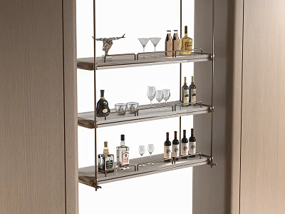 Modern Metal Shelving Unit with Wine Bottles Wine Glasses for Home Bar Storage 3d model