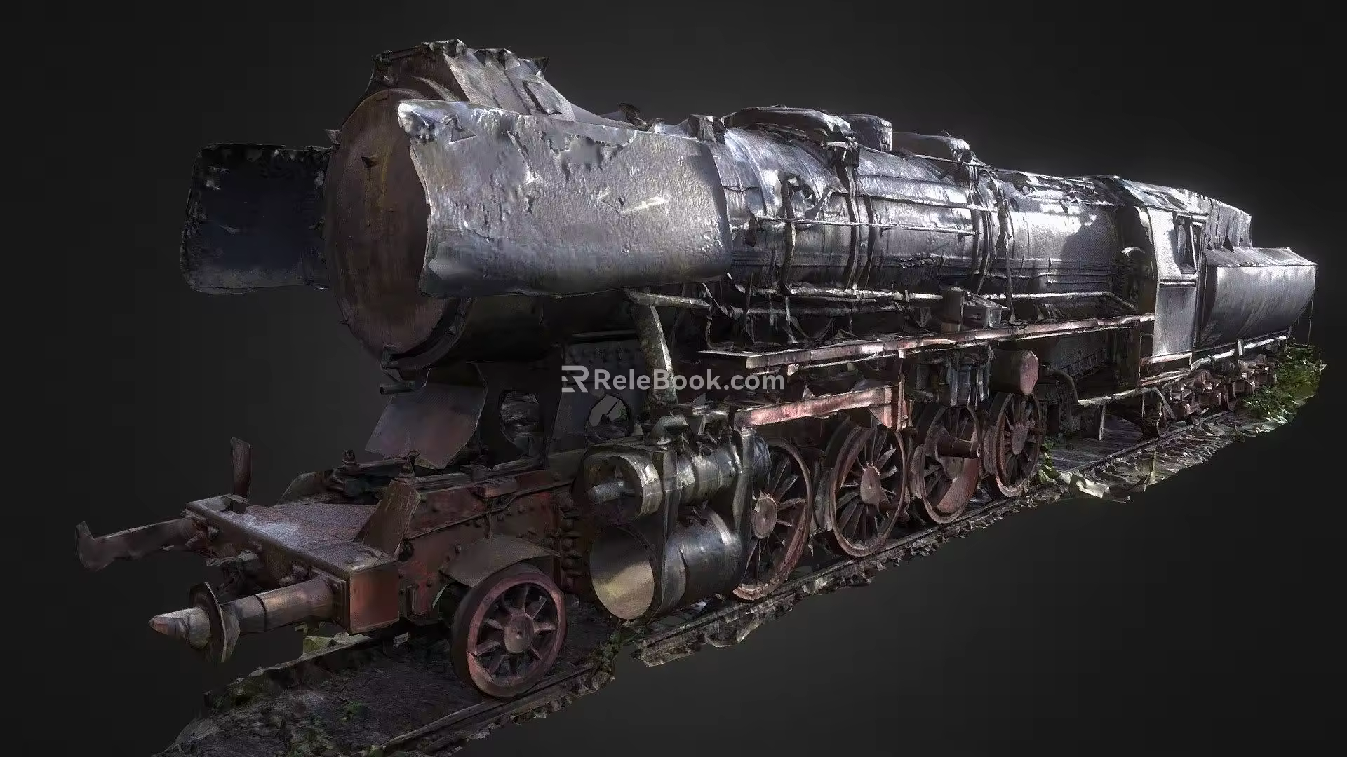abandoned rusty steam locomotive 3d model