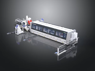 Industrial Automated Production Line Equipment With Mechanical Arms Conveyor Belt And Control Panels 3d model