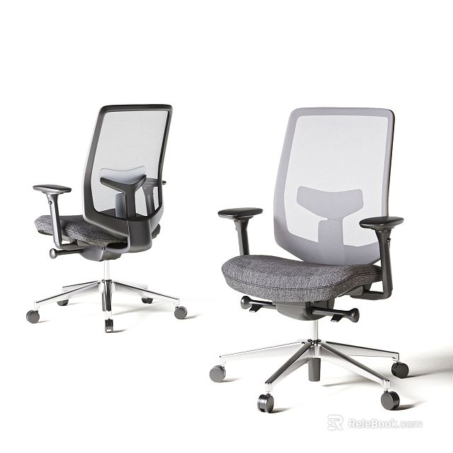 Modern Office Chairs With Mesh Back Adjustable Armrests Swivel Wheels And Metal Base 3d model 