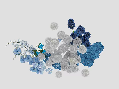 Beautiful Blue and White Flowers Arrangement with Hydrangea Dandelion and Light Blue Blooms 3d model