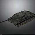 Green Military Tank With Long Barrel Tracks And Antennas On Gray Background