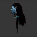 Blue Skinned Fantasy Character With Pointed Ears Yellow Eyes And Long Braided Hair
