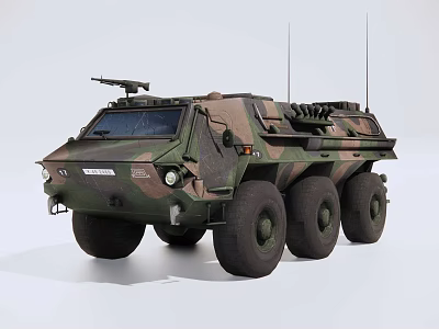 Military Armored Functional Vehicle With Camouflage Paint Six Wheeled Design And Roof Turret 3d model