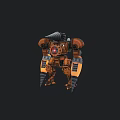 Standing Mechanical Robot With Orange Black Armor And Red Glowing Eye