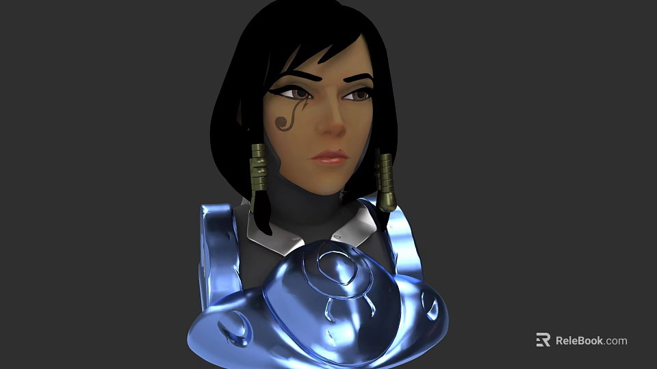 Game Movie Character With Black Short Hair Facial Mark Blue Shiny Armor And Metallic Shoulder 3d model 
