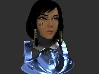 Game Movie Character With Black Short Hair Facial Mark Blue Shiny Armor And Metallic Shoulder 3d model