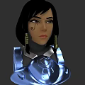 Game Movie Character With Black Short Hair Facial Mark Blue Shiny Armor And Metallic Shoulder