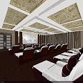 Luxurious Modern Cinema Interior With Comfortable Reclining Seats And Dark Curtains